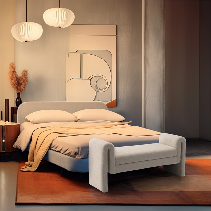 Pemberly Row Contemporary Transitional Cream Finish Fabric Bench