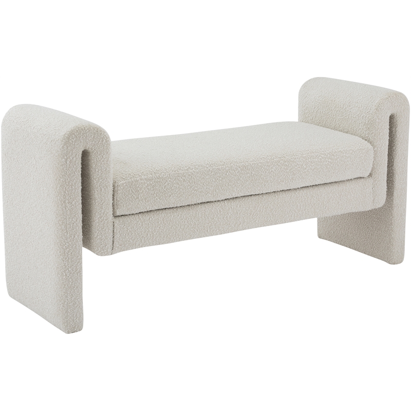 Pemberly Row Contemporary Transitional Cream Finish Fabric Bench