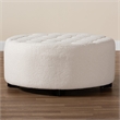 Pemberly Row Ivory Boucle Upholstered and Black Wood Round Ottoman