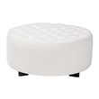 Pemberly Row Ivory Boucle Upholstered and Black Wood Round Ottoman