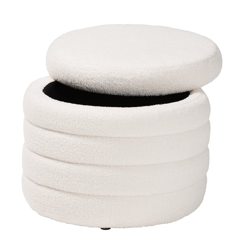 Pemberly Row Modern Ivory Boucle Upholstered Storage Ottoman