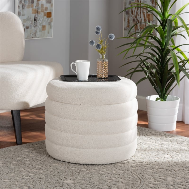 Pemberly Row Modern Ivory Boucle Upholstered Storage Ottoman