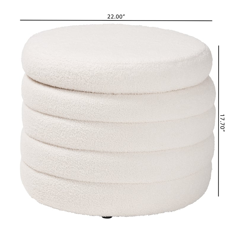Pemberly Row Modern Ivory Boucle Upholstered Storage Ottoman