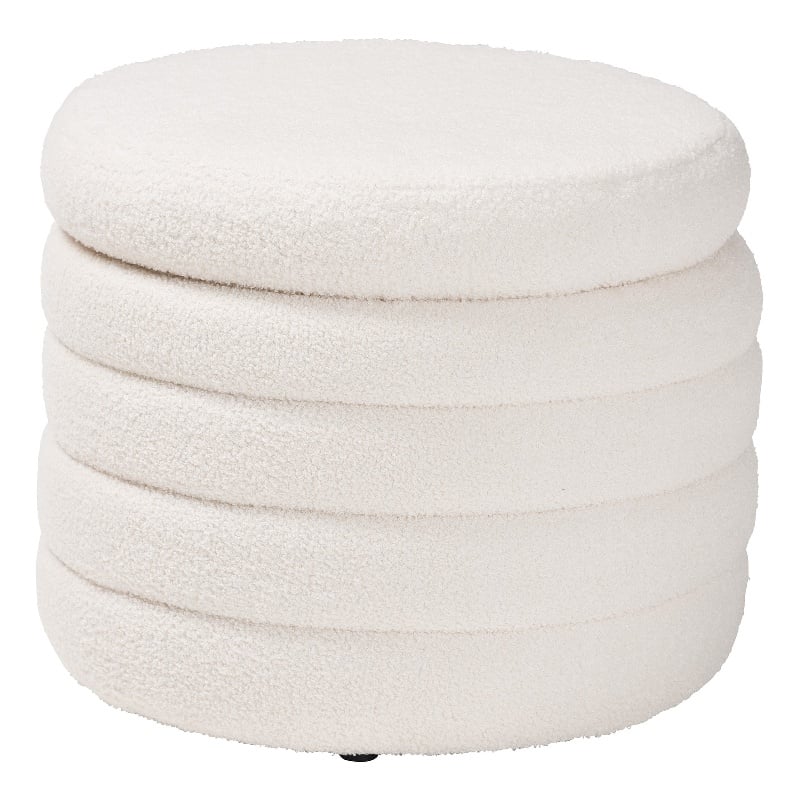 Pemberly Row Modern Ivory Boucle Upholstered Storage Ottoman
