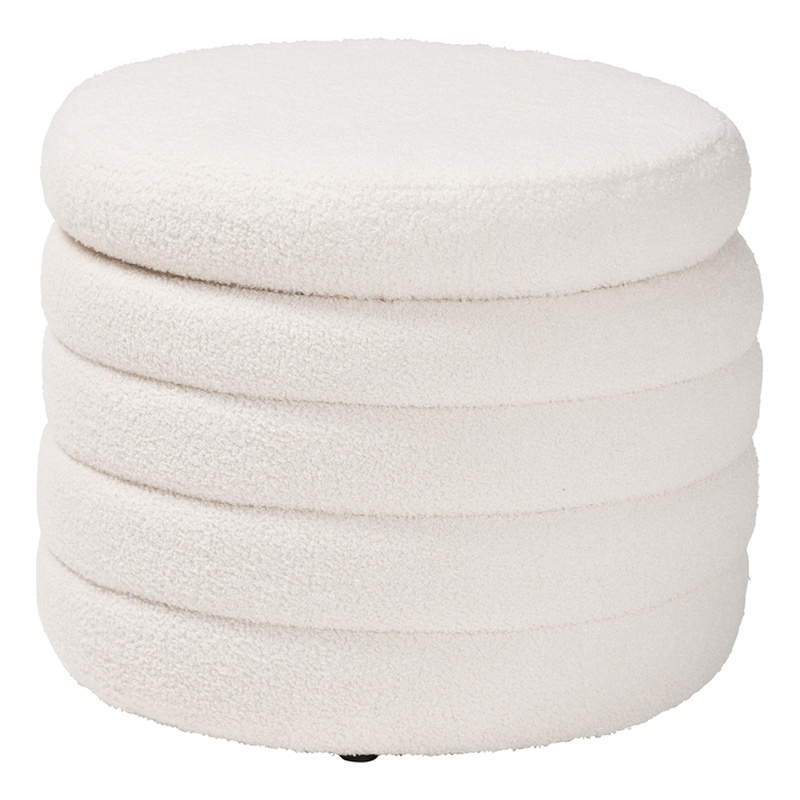 Pemberly Row Modern Ivory Boucle Upholstered Storage Ottoman