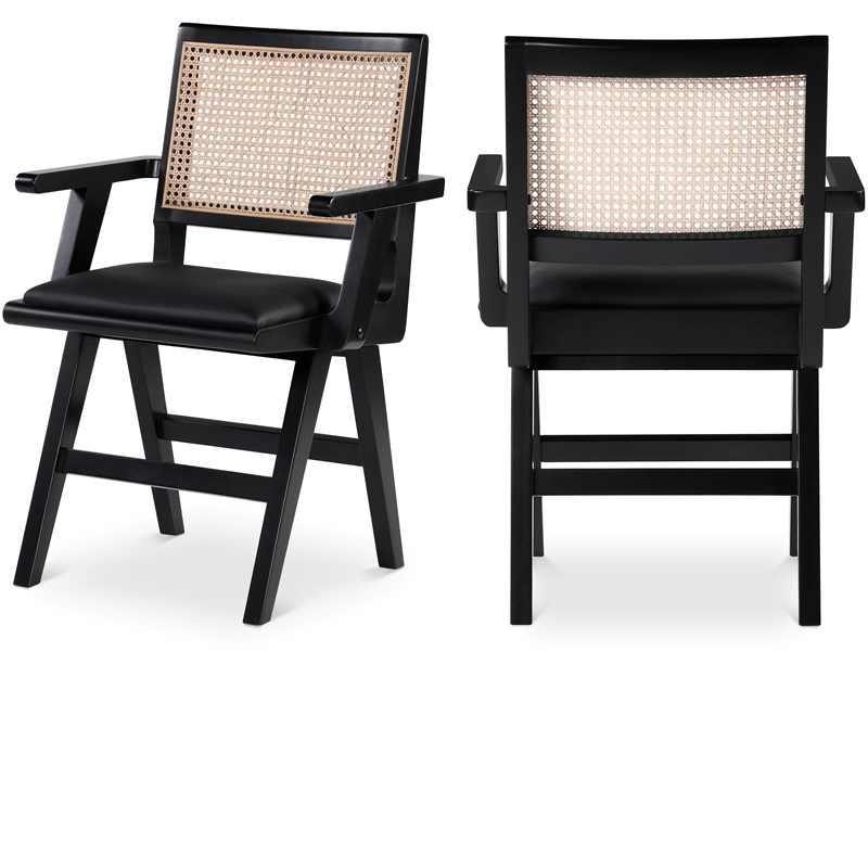 Pemberly Row Black Vegan Leather Dining Arm Chair (Set of 2)