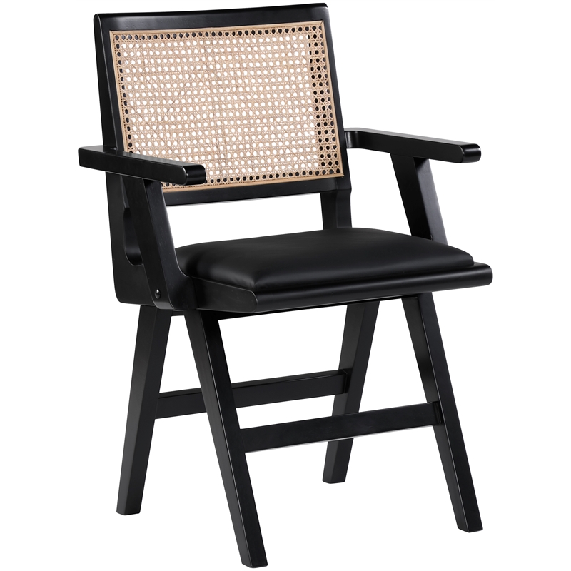 Pemberly Row Black Vegan Leather Dining Arm Chair (Set of 2)