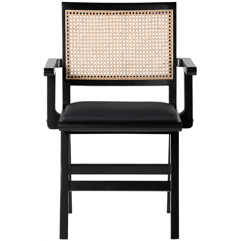 Pemberly Row Black Vegan Leather Dining Arm Chair (Set of 2)