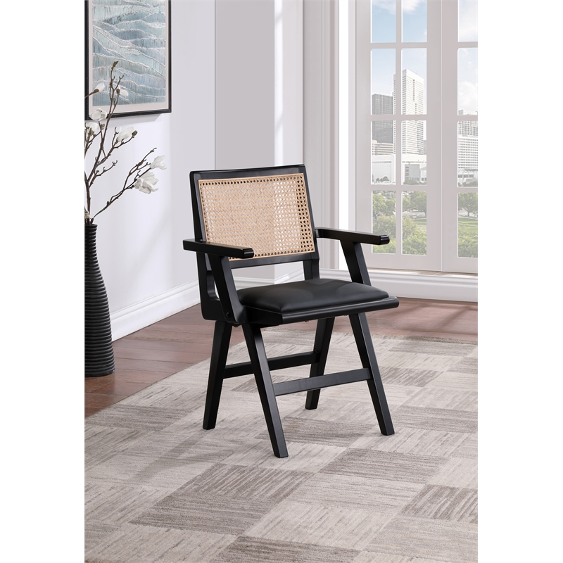 Pemberly Row Black Vegan Leather Dining Arm Chair (Set of 2)