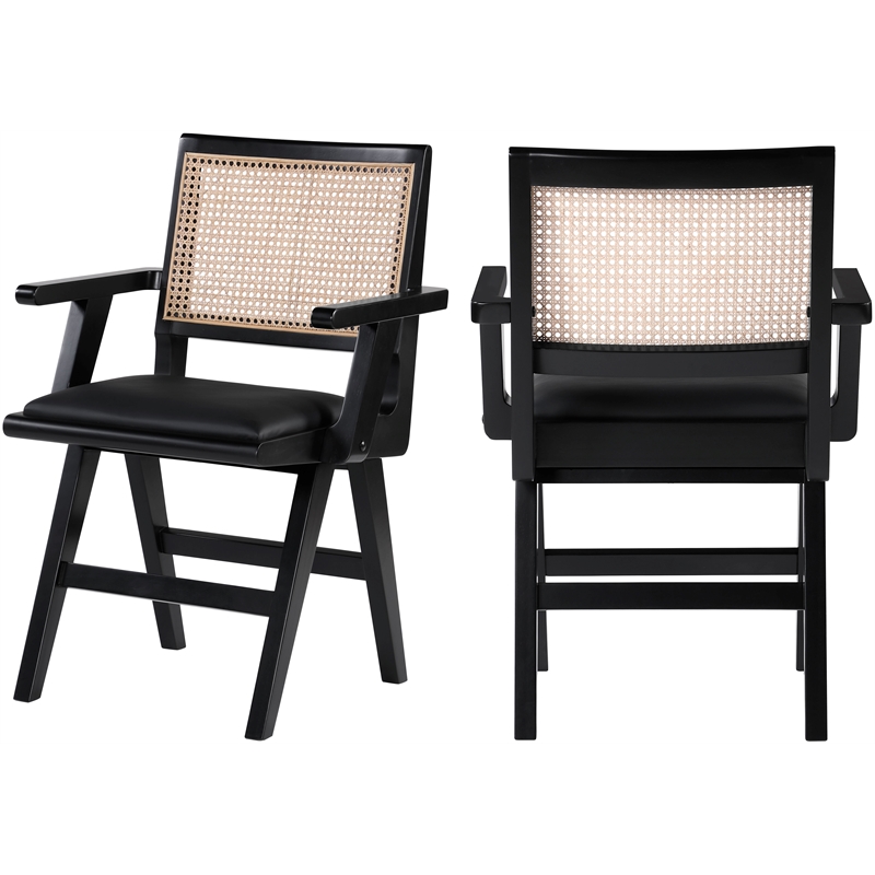 Pemberly Row Black Vegan Leather Dining Arm Chair (Set of 2)