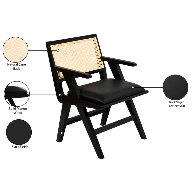 Pemberly Row Black Vegan Leather Dining Arm Chair (Set of 2)
