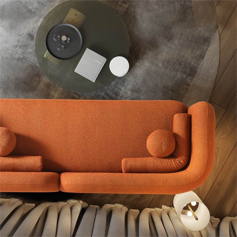 Pemberly Row Luxury Modern Orange Boucle Fabric Curvy Arm Couch