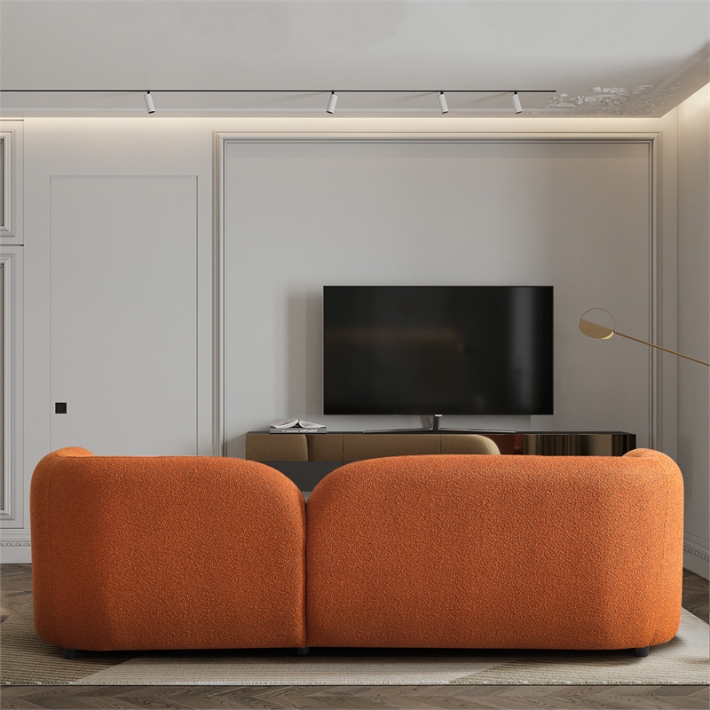 Pemberly Row Luxury Modern Orange Boucle Fabric Curvy Arm Couch
