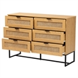 Pemberly Row Brown Wood and Black Metal 6-Drawer Cabinet with Rattan