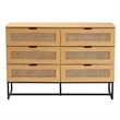 Pemberly Row Brown Wood and Black Metal 6-Drawer Cabinet with Rattan