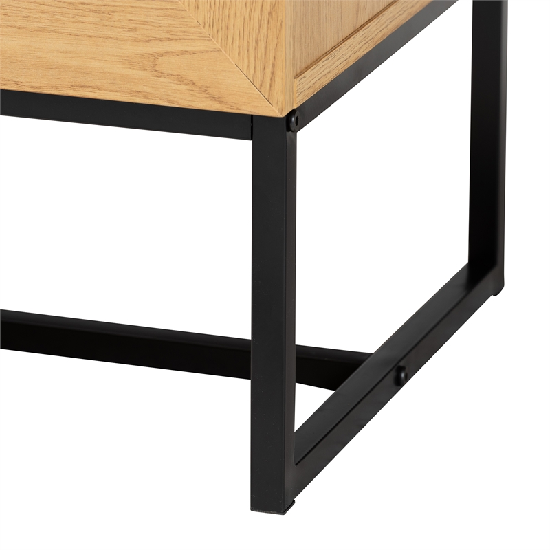 Pemberly Row Brown Wood and Black Metal 6-Drawer Cabinet with Rattan
