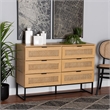 Pemberly Row Brown Wood and Black Metal 6-Drawer Cabinet with Rattan