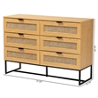 Pemberly Row Brown Wood and Black Metal 6-Drawer Cabinet with Rattan