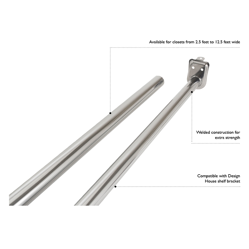 Pemberly Row Adjustable Silver Steel Closet Rod - Polished Chrome 48