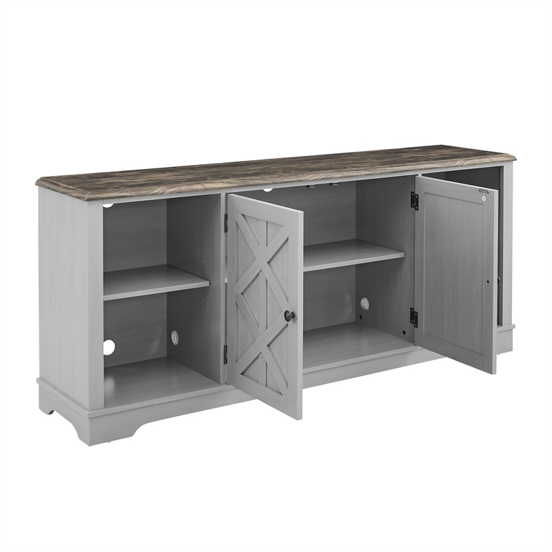 Pemberly Row 70 in. TV Stand for TV up to 75 in. Gray w/ Walnut Color Desktop