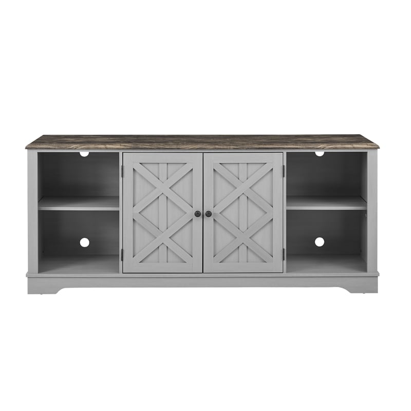 Pemberly Row 70 in. TV Stand for TV up to 75 in. Gray w/ Walnut Color Desktop