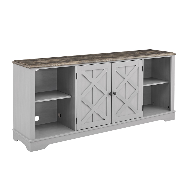 Pemberly Row 70 in. TV Stand for TV up to 75 in. Gray w/ Walnut Color Desktop