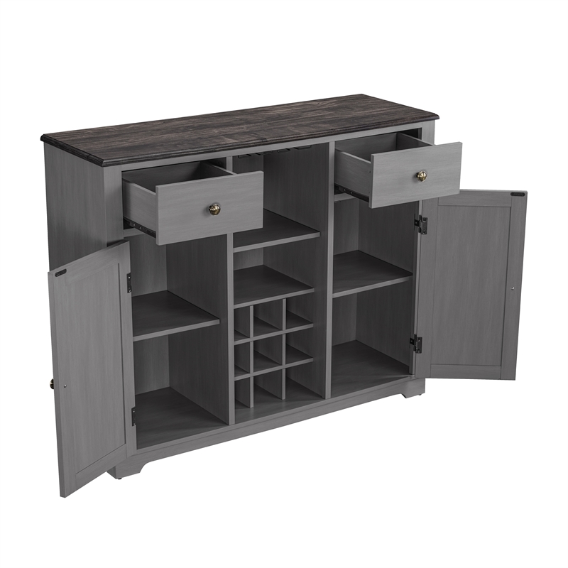 Pemberly Row 47 in. Gray Wood Bar Cabinet w/ Brushed Nickel Knobs