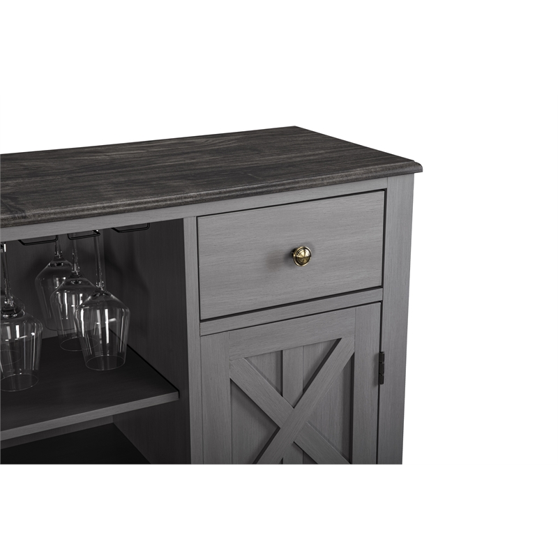 Pemberly Row 47 in. Gray Wood Bar Cabinet w/ Brushed Nickel Knobs