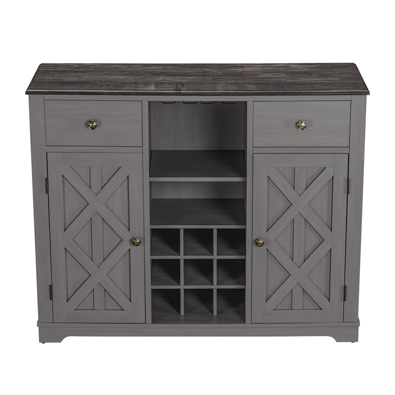 Pemberly Row 47 in. Gray Wood Bar Cabinet w/ Brushed Nickel Knobs