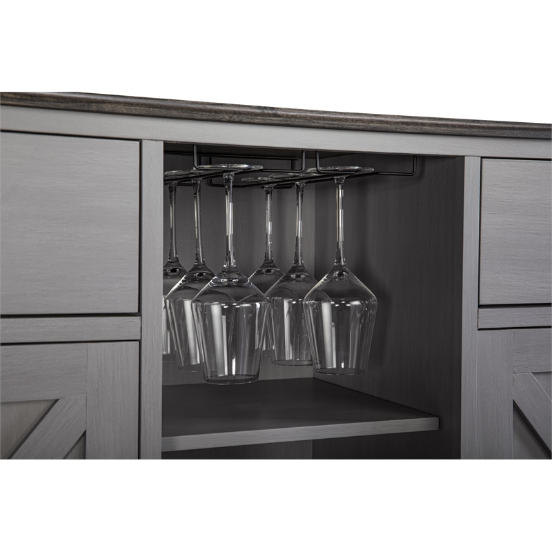 Pemberly Row 47 in. Gray Wood Bar Cabinet w/ Brushed Nickel Knobs