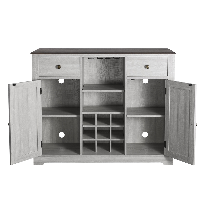 Pemberly Row 47 in. Wood Bar Cabinet w/ Brushed Nickel Knobs - Off White