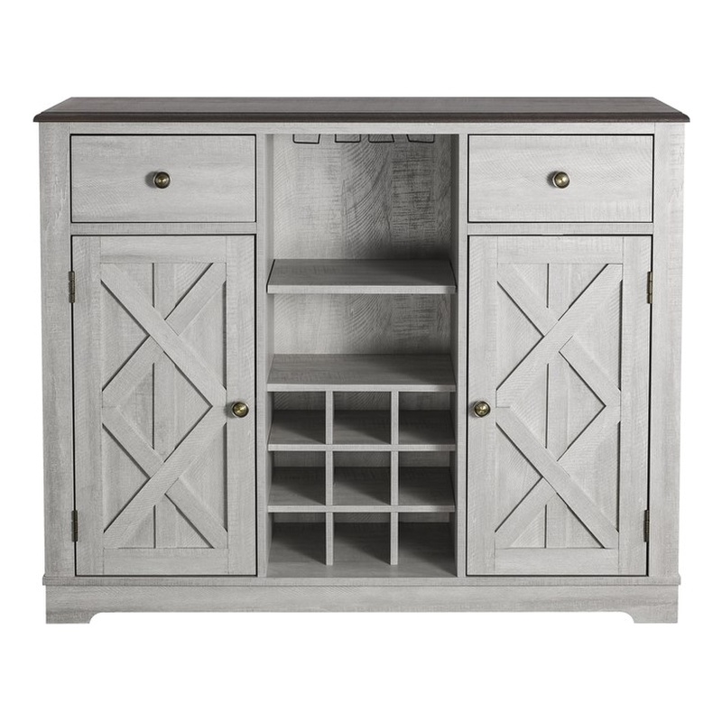 Pemberly Row 47 in. Wood Bar Cabinet w/ Brushed Nickel Knobs - Off White