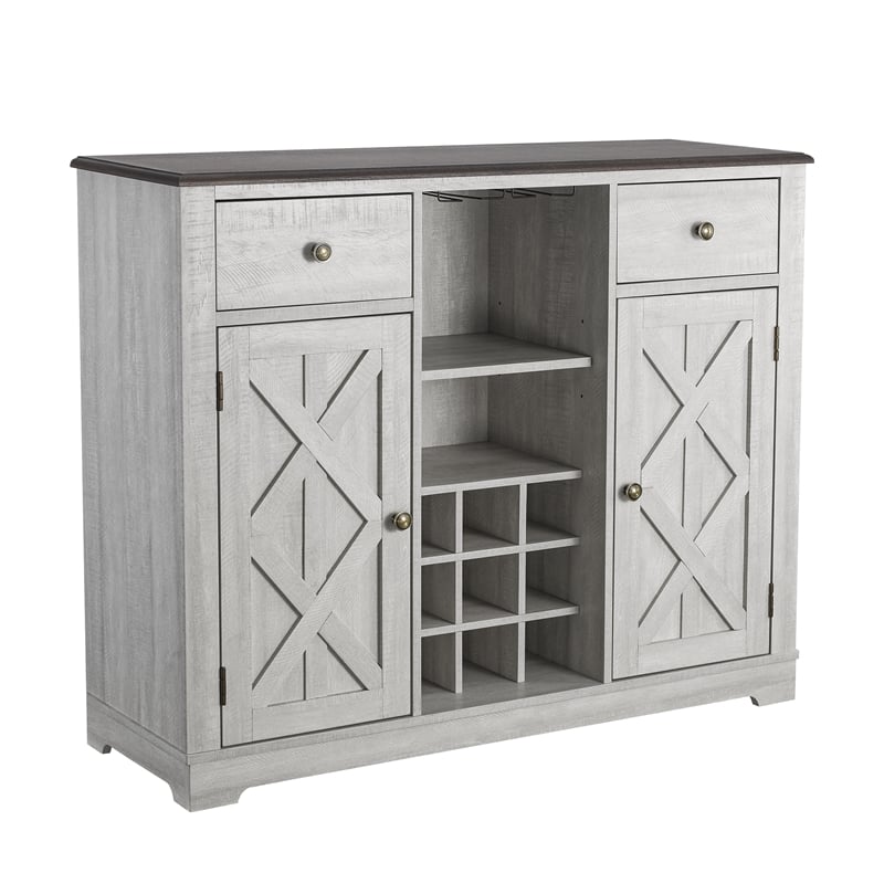Pemberly Row 47 in. Wood Bar Cabinet w/ Brushed Nickel Knobs - Off White