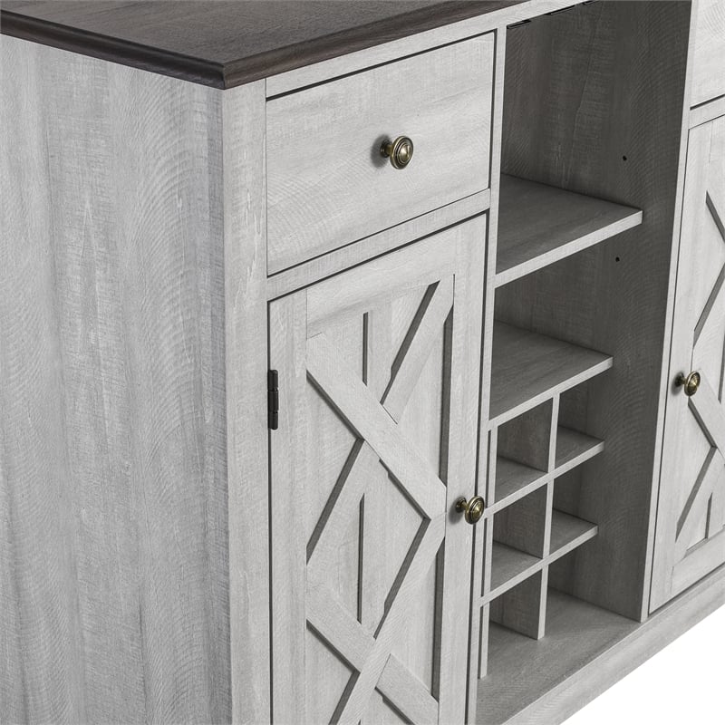 Pemberly Row 47 in. Wood Bar Cabinet w/ Brushed Nickel Knobs - Off White