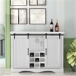 Pemberly Row White Buffet Bar Cabinet Barn Door w/ Marbling Pattern Countertop