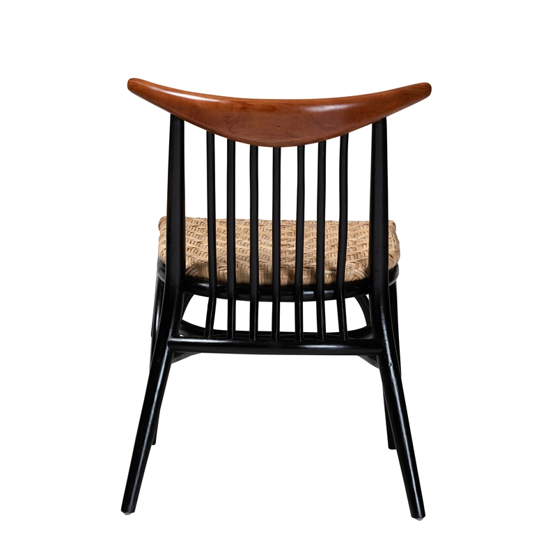 Pemberly Row Two-Tone Black and Brown Wood and Rattan Dining Chair
