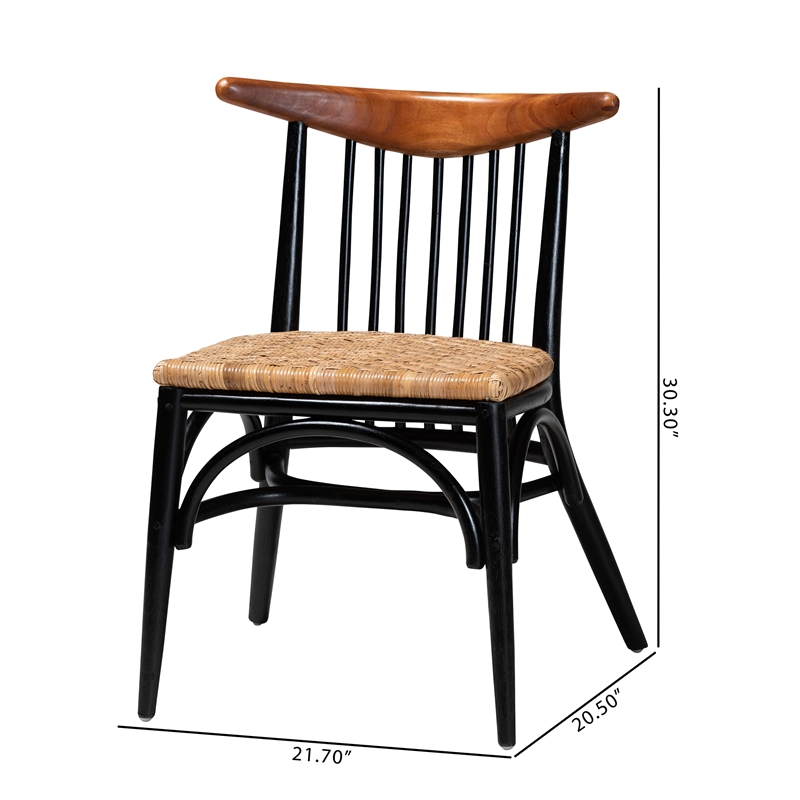Pemberly Row Two-Tone Black and Brown Wood and Rattan Dining Chair