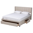 Pemberly Row Beige Fabric Full Size 3-Drawer Storage Platform Bed