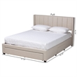 Pemberly Row Beige Fabric Full Size 3-Drawer Storage Platform Bed