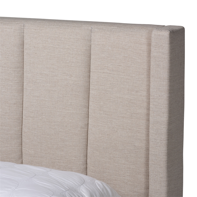 Pemberly Row Beige Fabric Full Size 3-Drawer Storage Platform Bed