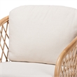 Pemberly Row Modern White Fabric and Natural Brown Rattan Armchair