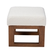 Pemberly Row White Boucle Upholstered and Brown Wood Ottoman Footstool