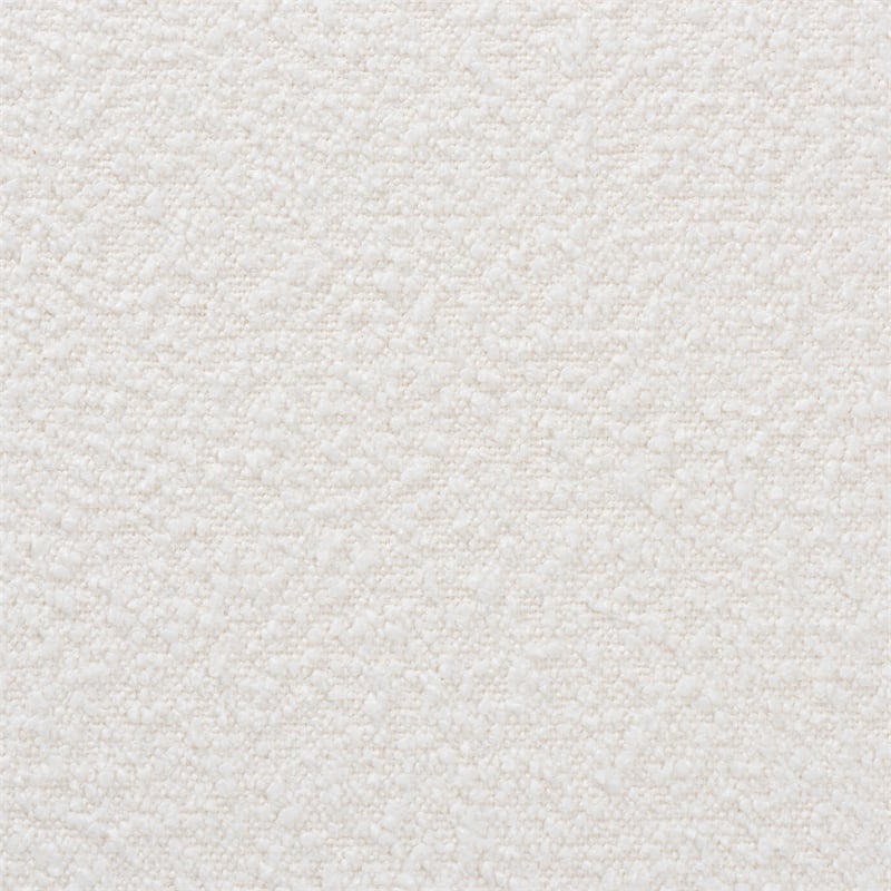 Pemberly Row White Boucle Upholstered and Brown Wood Ottoman Footstool