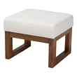 Pemberly Row White Boucle Upholstered and Brown Wood Ottoman Footstool