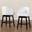 Pemberly Row White Faux Leather and Brown Wood 2-Piece Counter Stool Set