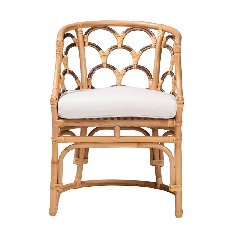 Pemberly Row Contemporary Bohemian Natural Brown Rattan Armchair