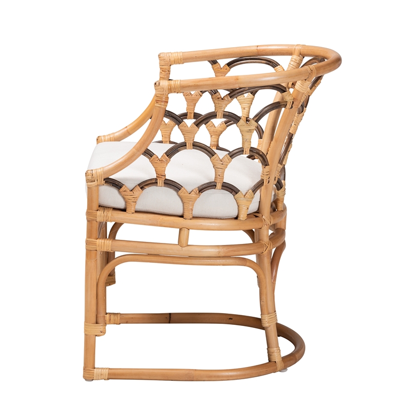 Pemberly Row Contemporary Bohemian Natural Brown Rattan Armchair