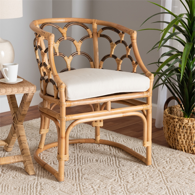 Pemberly Row Contemporary Bohemian Natural Brown Rattan Armchair