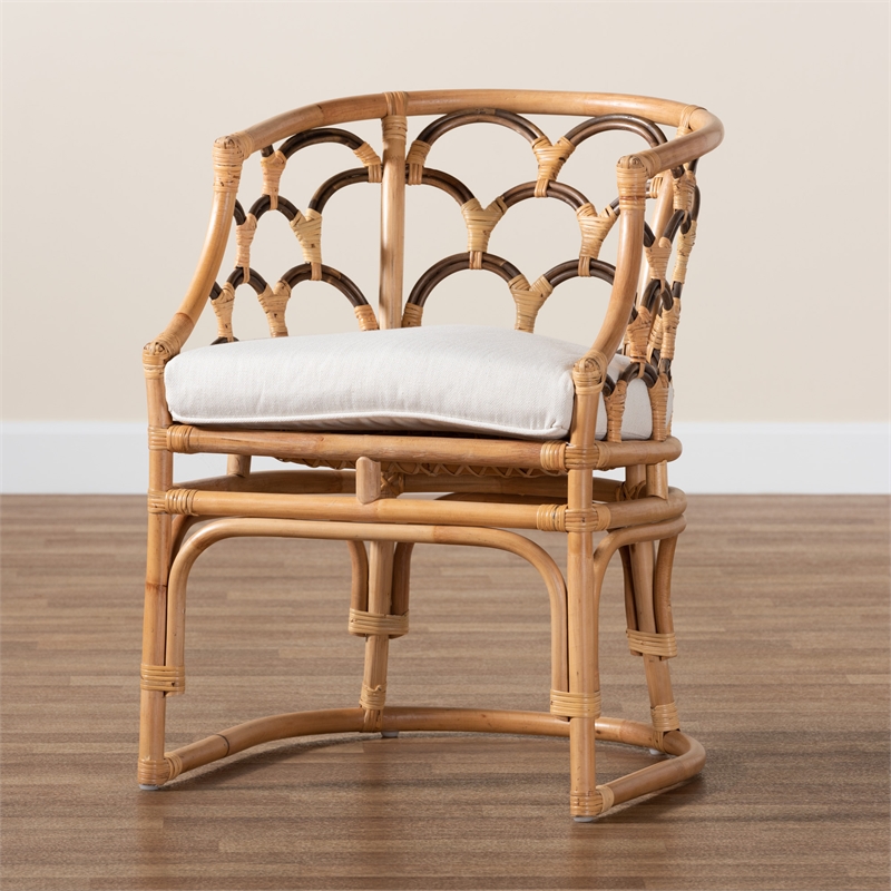 Pemberly Row Contemporary Bohemian Natural Brown Rattan Armchair