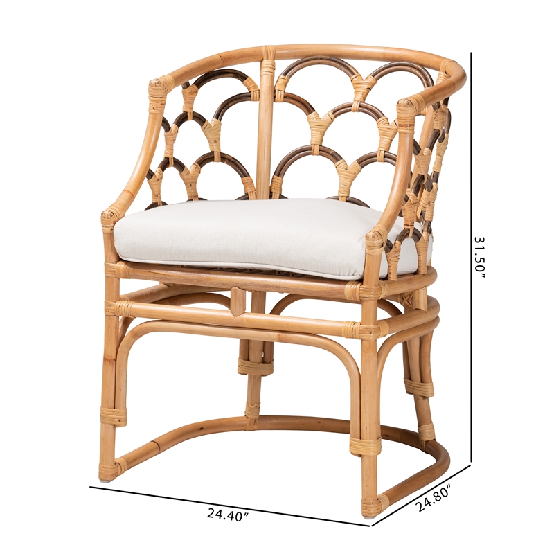 Pemberly Row Contemporary Bohemian Natural Brown Rattan Armchair